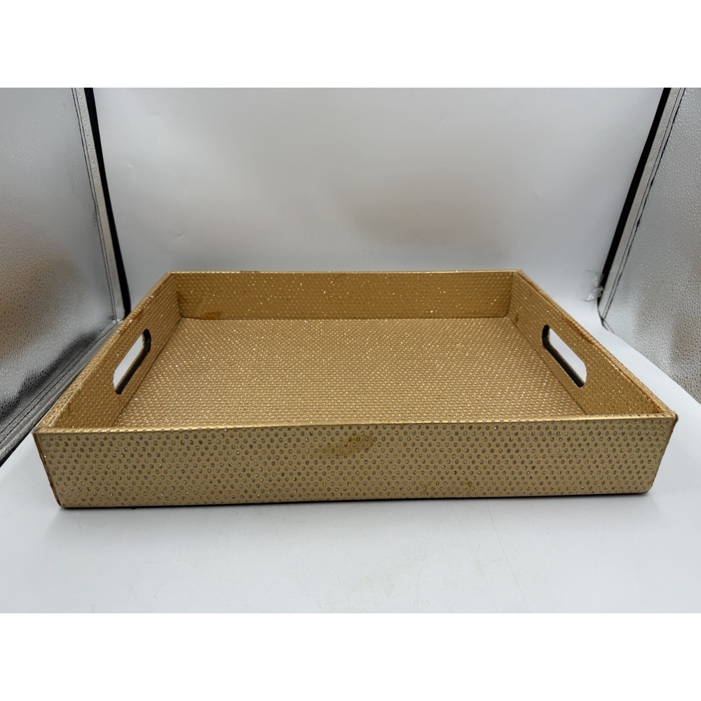 Gold Tray with Glitter Rhinestone Accents Decorative 16x12x2.75inches